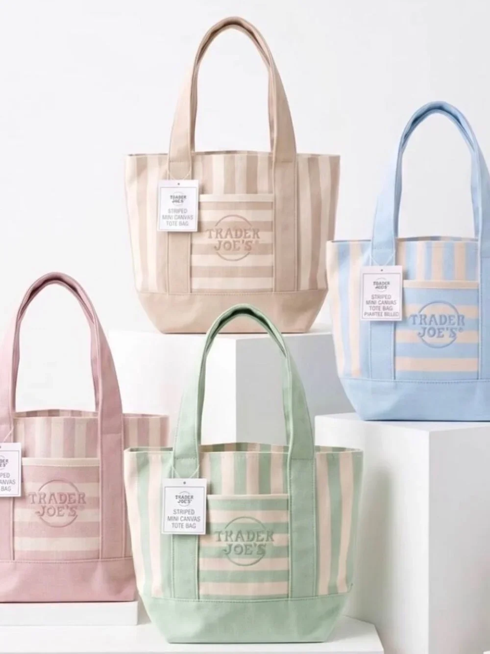 NWT Trader Joe's Mini Canvas Tote Bag PICK 2 Any 2 Colors Set